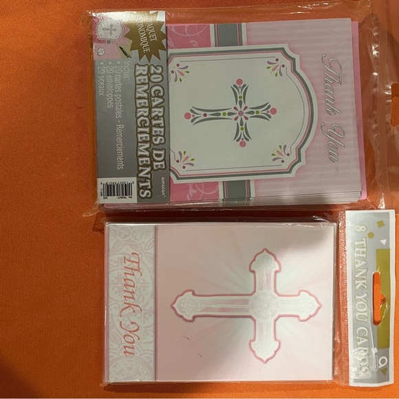 Amscan Pink and White Thank You Cards with Cross Design - Picture 4 of 9